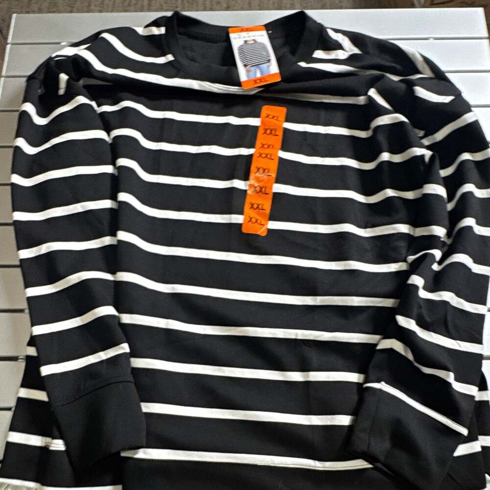 Danskin Women's Black/White Striped Knit Crew Neck Pullover Stretch 2XL 2007033